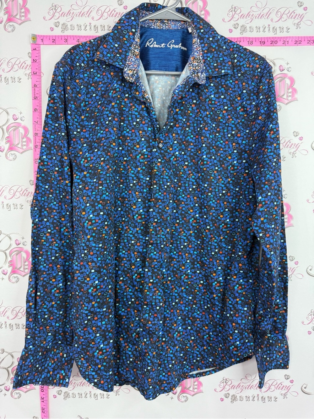 Robert Graham button up long sleeve Blue Multi dotted cubes Button-Up Shirt